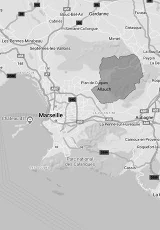 Carte de repérage montrant Allauch à proximité de Plan-de-Cuques et Marseille